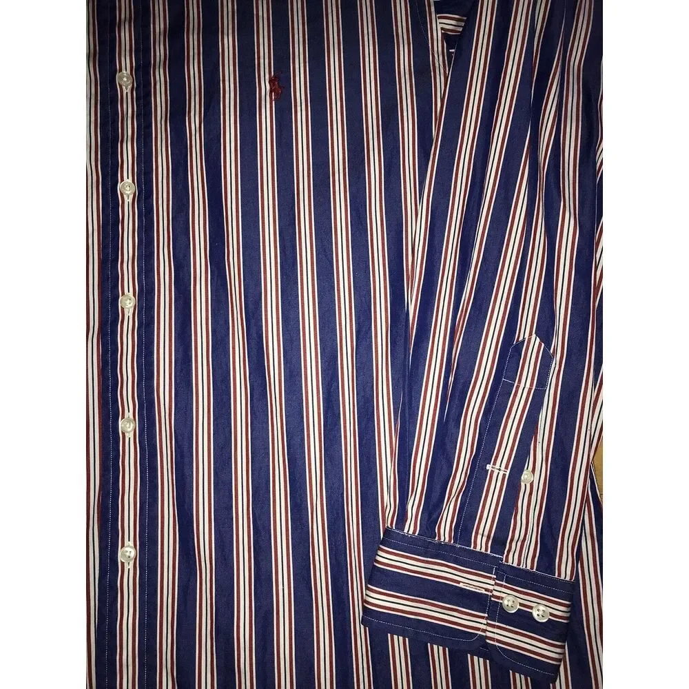 Polo Ralph‎ Lauren Long Sleeve Mens 18 XXL 2XL Red White Blue Regent ButtonUp - Picture 2 of 8